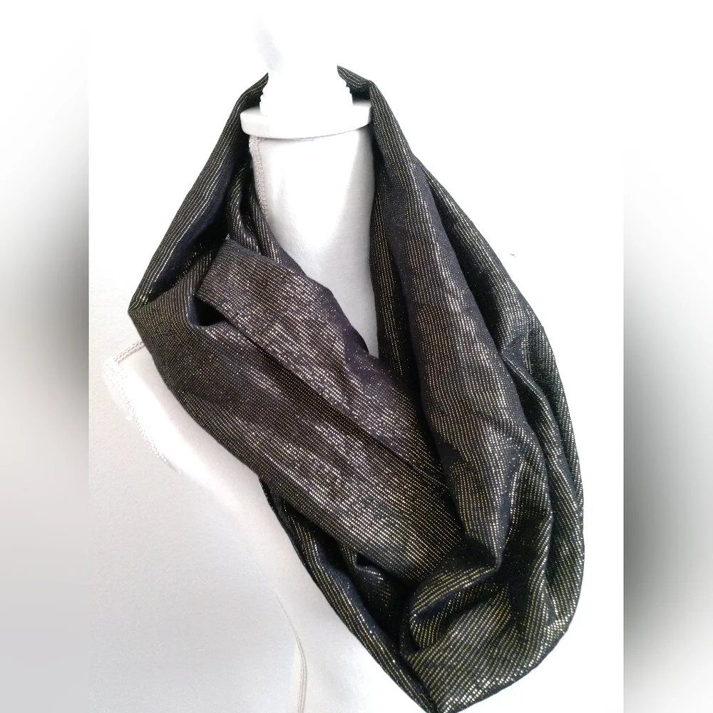 Fashion Infinity Scarf Black with Gold Lame Metallic Shimmer by Berytos